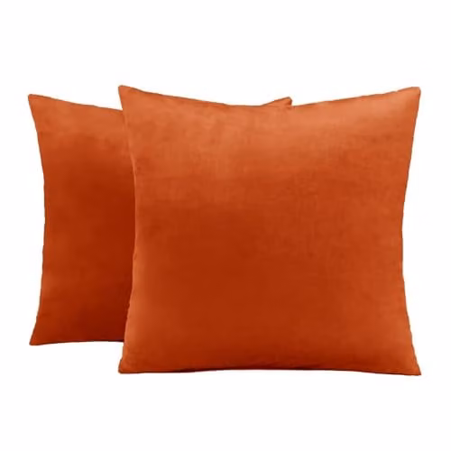OHS Pack of 2 Matte Velvet Square Cushion Covers in Orange, W/D/H: 45 x 45 x 45 cm – 1