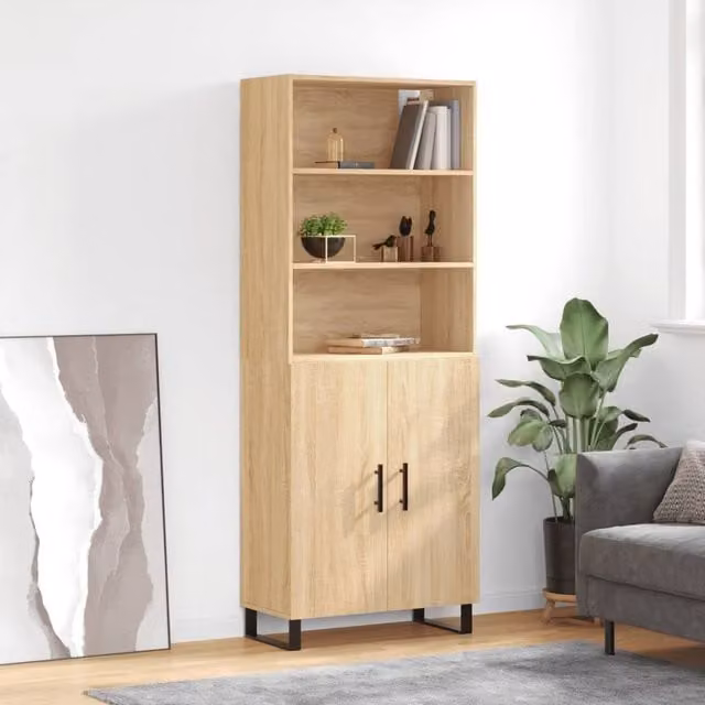 Berkfield Home Sonoma Oak Highboard in Brown, W/D/H: 69.5 x 34 x 180 cm