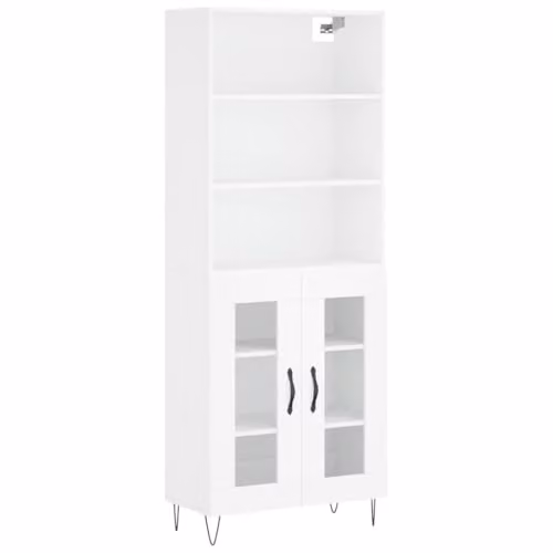 vidaXL Modern White Highboard in Engineered Wood, W/D/H: 69.5 x 34 x 180 cm