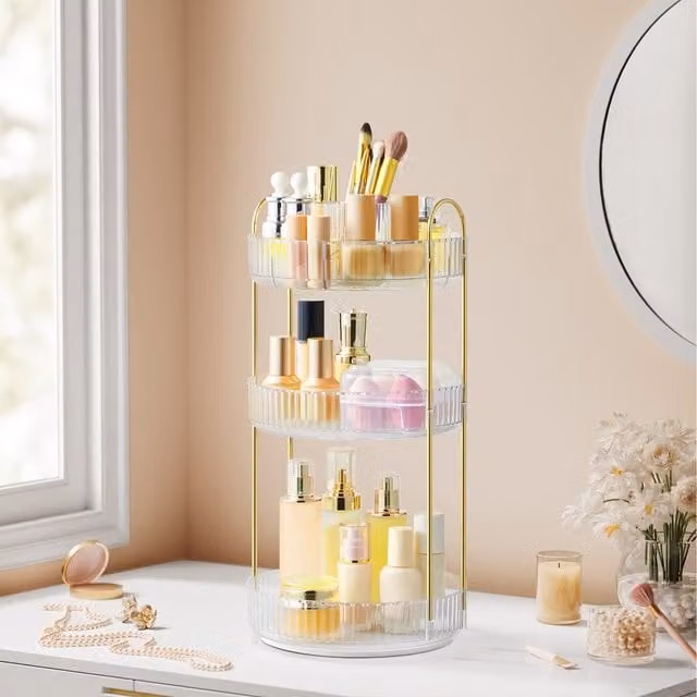 Songmics Rotating 3-Tier Makeup and Skincare Organiser Stand, Transparent