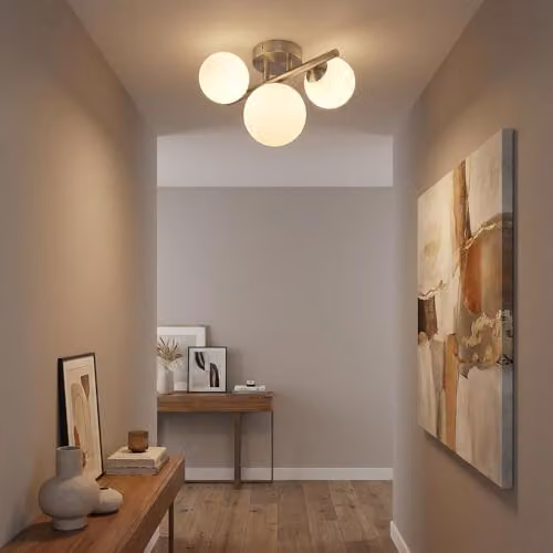 Globo Lighting Riha Modern Sphere Ceiling Light in Grey with Opal Glass Shade and 3x G9 LED Bulbs – 3
