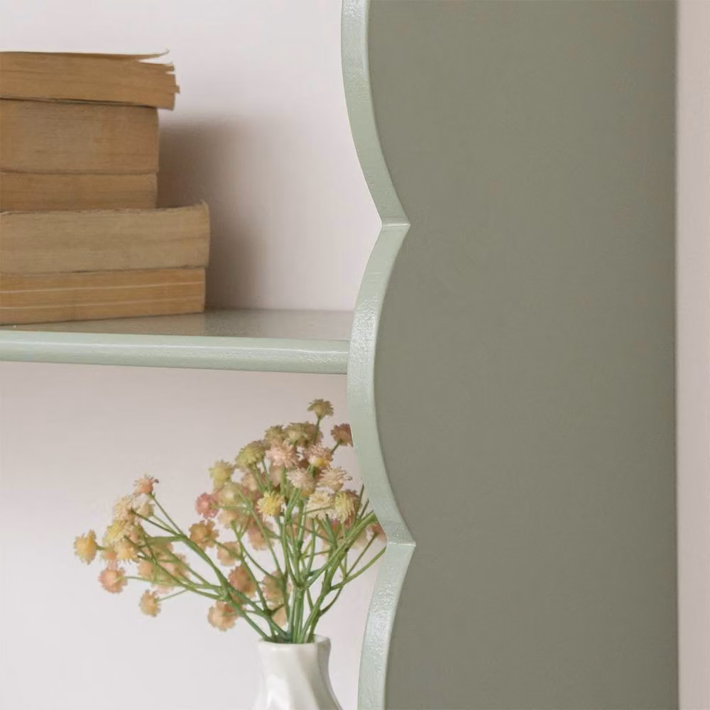 Melody Maison Sage Green Scalloped Wall Mounted Shelf with 3 Shelf Units – 2