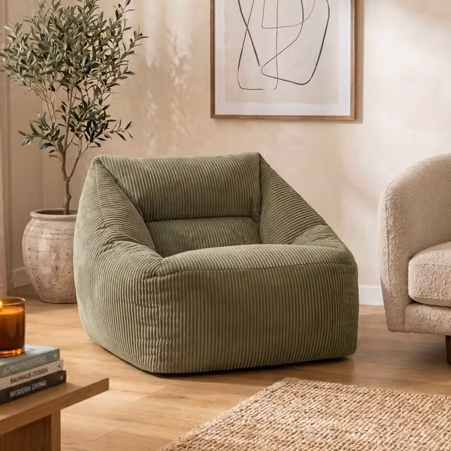 icon Natalia Corduroy Bean Bag Armchair in Green with Filling Included – 1