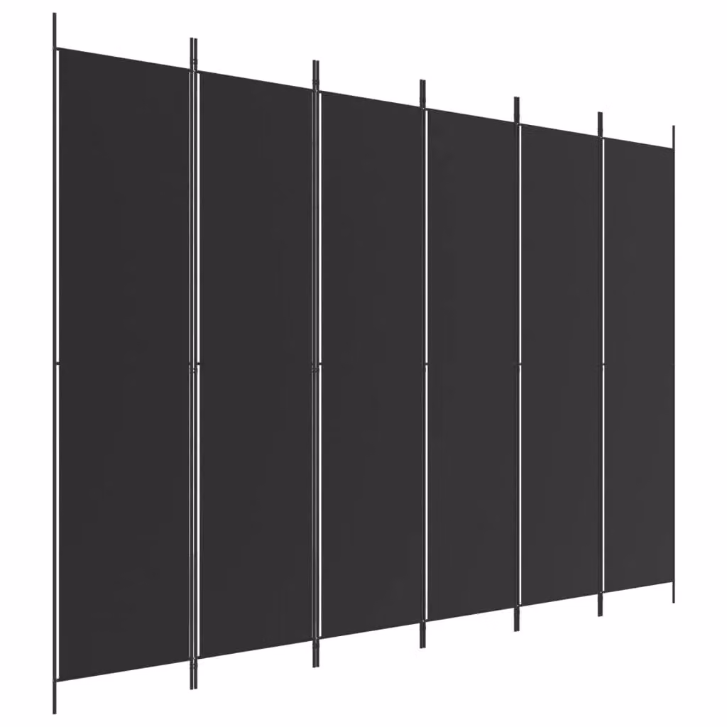 Berkfield Home 6-Panel Fabric Room Divider in Black, H 220 cm x W 300 cm – 2
