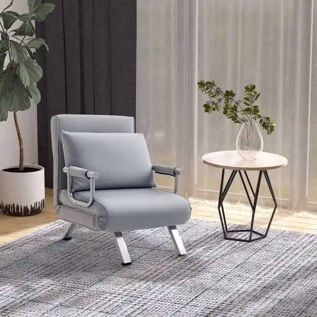 HOMCOM Single Folding 5 Position Convertible Sleeper Chair Bed in Light Grey – 1