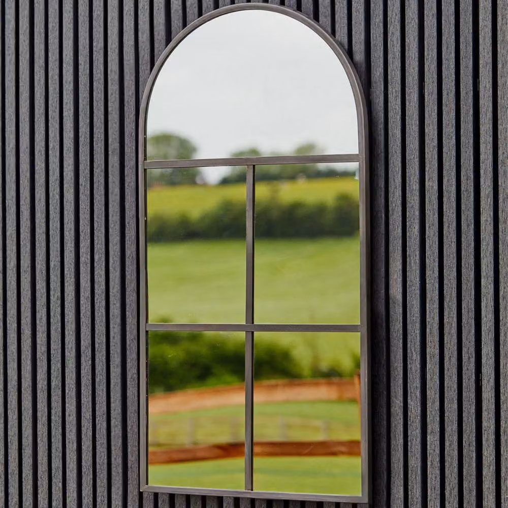 Lemon Pavilion Furniture and Decor Ivyline Archway Outdoor Wall Mirror in Black Glass, W: 50 cm, H: 90 cm, D: 1 cm – 2