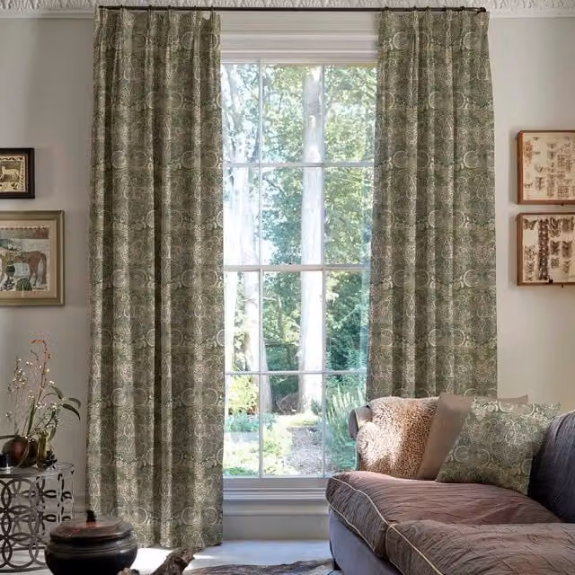 Linda Barker Home Jaipur Made To Measure Blackout Floral Cotton Curtains in Emerald Green