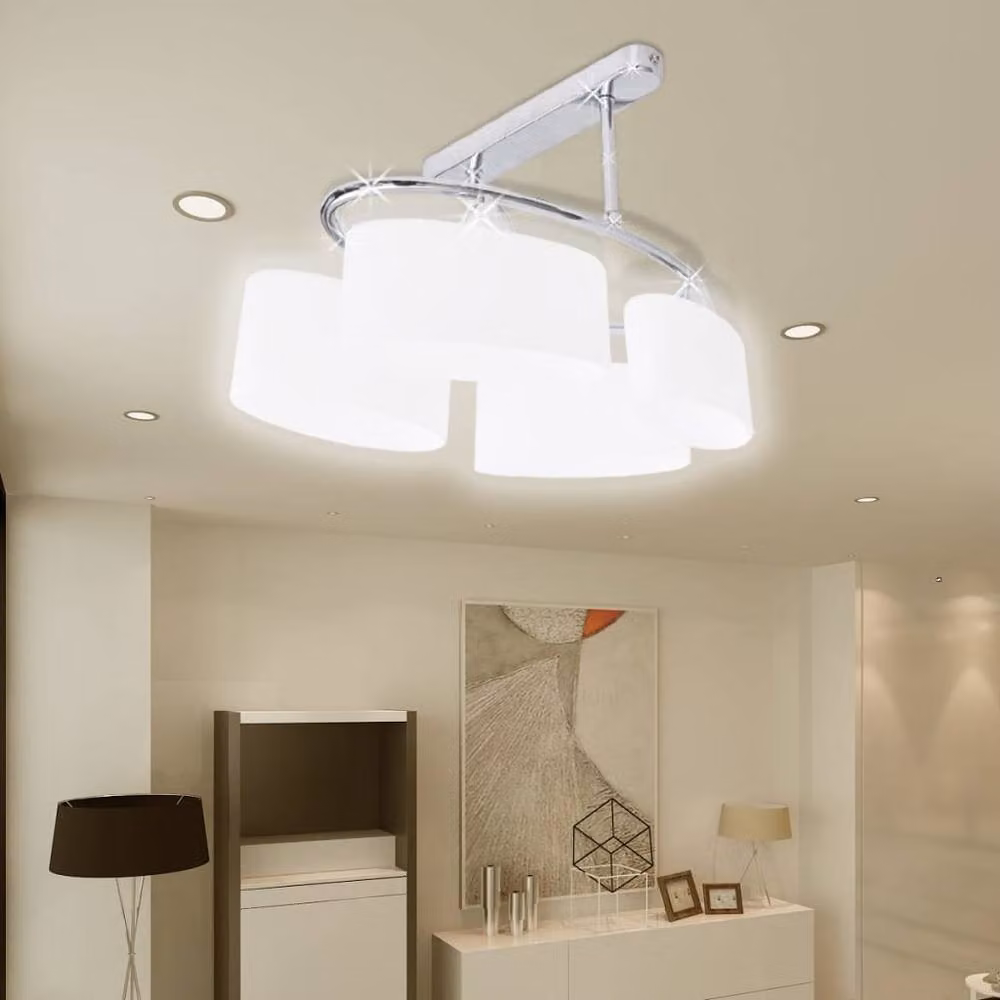 Berkfield Home Modern Ceiling Lamp with White Glass Sphere Shades for 4 E14 Bulbs – 2