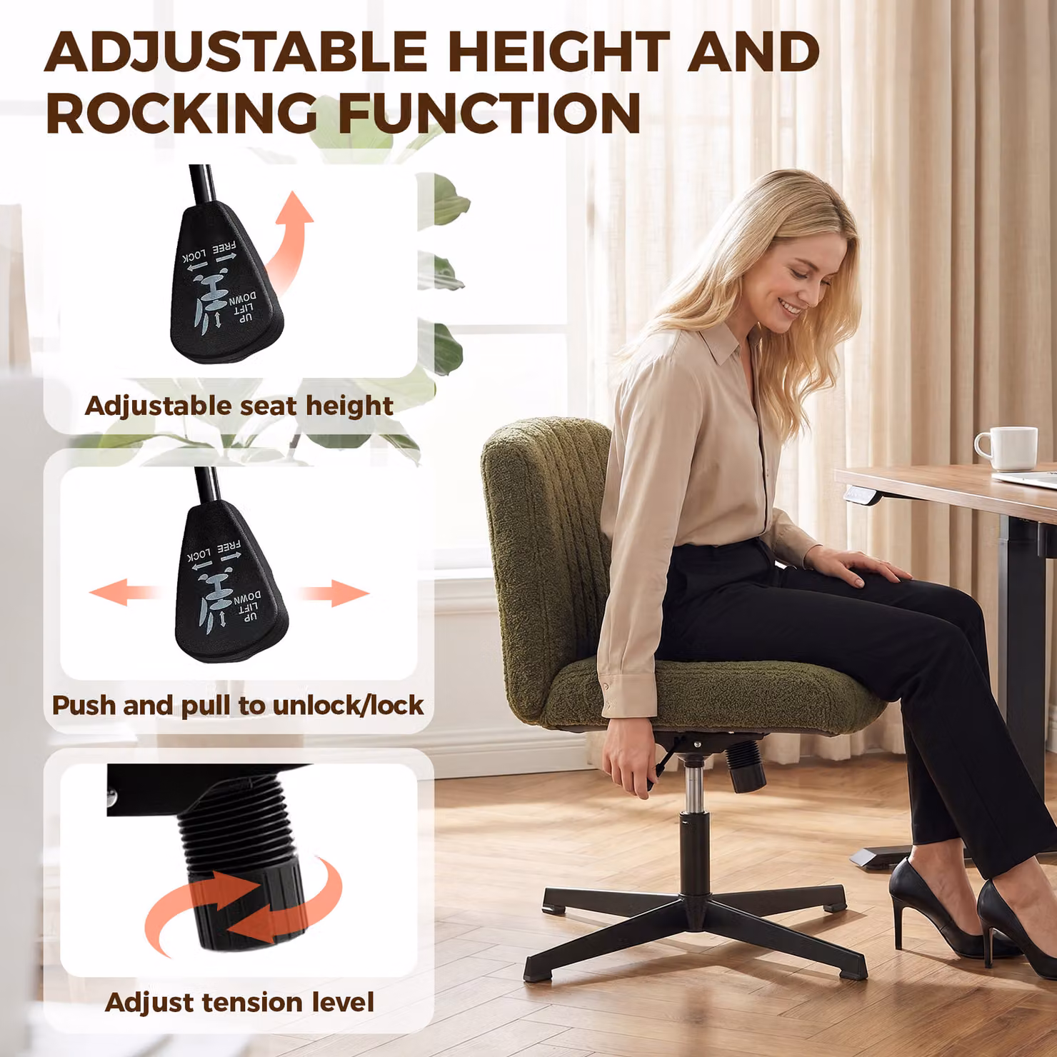 HOMCOM Teddy Fleece Armless Office Chair in Green – 5