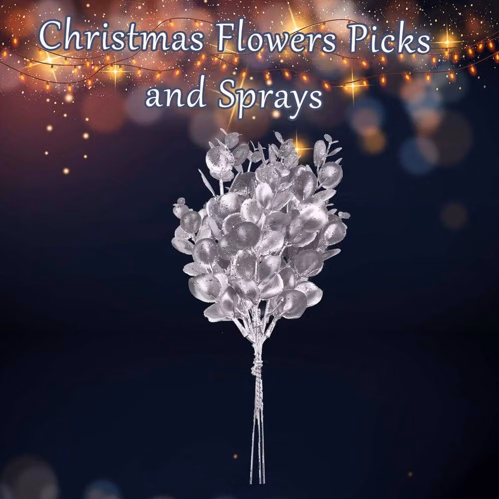 VFM e-Store Silver Eucalyptus Floral Christmas Bush Decoration, H 28 cm x W 16 cm – 2