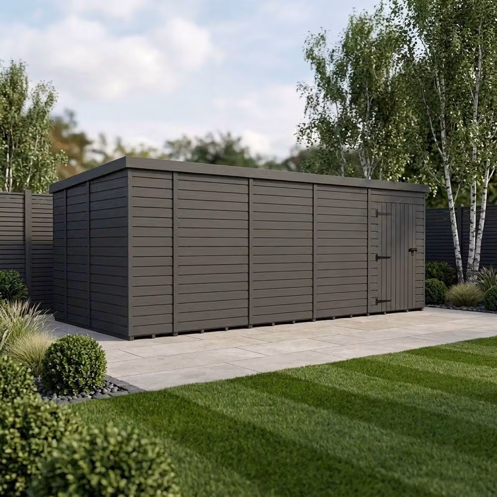 Buttercup Farm Grey Composite Pent Garden Shed with Single Door and No Windows W: 548.64 cm, D: 274.32 cm, H: 210 cm – 2