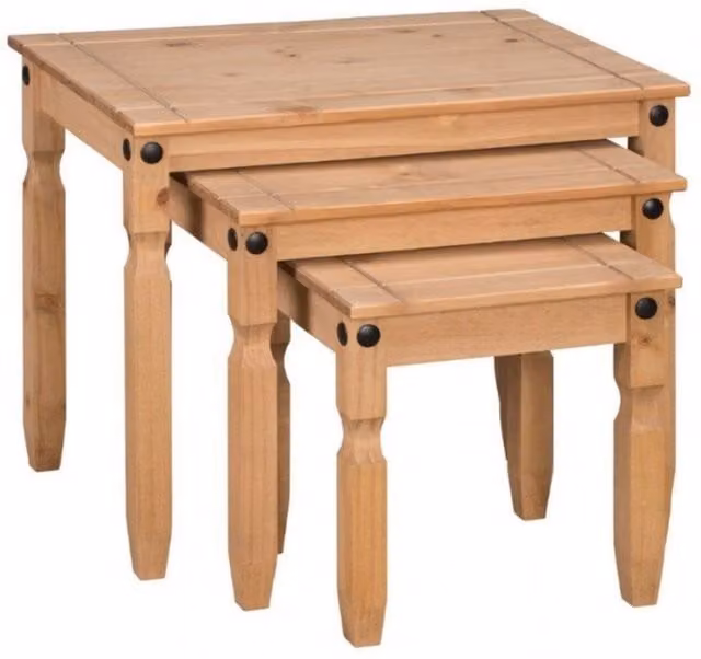 Mercers Furniture Corona Large Nest of Tables in Brown Solid Pine Wood with Antique Wax Finish