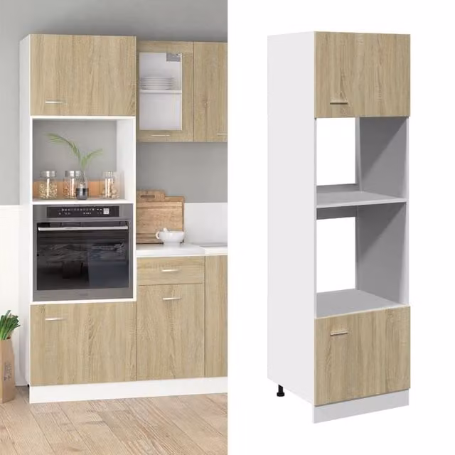 Berkfield Home Lyon Sonoma Oak Microwave Cabinet in Brown, W/D/H: 60 x 57 x 207 cm – 1