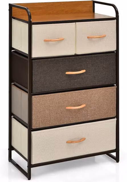 Costway Modern 5-Drawer Fabric Chest of Drawers in Brown
