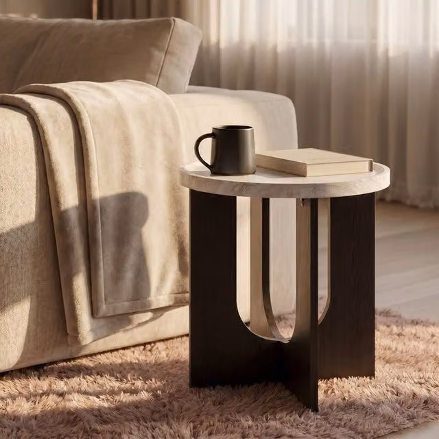 OHS Travertine Effect Angular Base Side Table in Walnut
