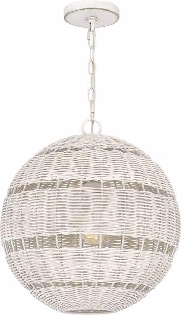 Netlighting Quoizel Lindendale Spherical Rattan Pendant Light, White, IP44, E27