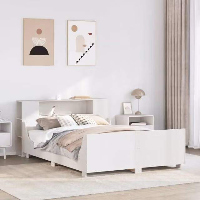 Berkfield Home White Solid Pine Wood Double Bed Frame W/D/H: 135 x 190 cm
