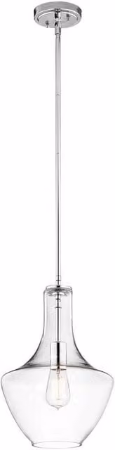 Elstead Modern Dome Suspended Pendant Light in Chrome with Transparent Glass and E27 Fitting