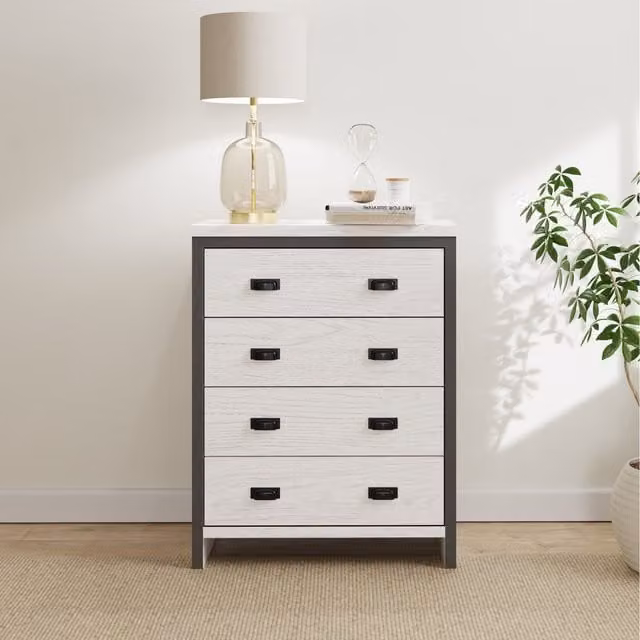 GFW Boston 4 Drawer Chest of Drawers in White and Black Industrial Style