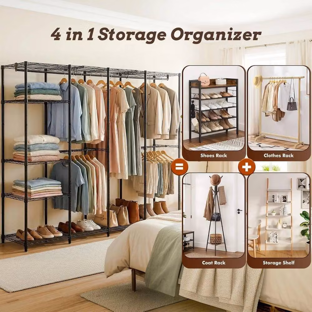 SPETLEK Black Matt Metal Clothes Rail and Shoe Storage Rack, Large (H 195 cm x W 300 cm x D 45 cm) – 3