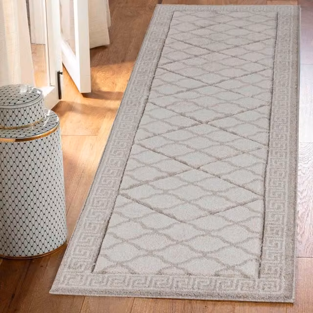 Desire Rugs Valencia Modern Geometric Carved Area Rug Runner, Beige and Brown, W: 60 cm, L: 220 cm