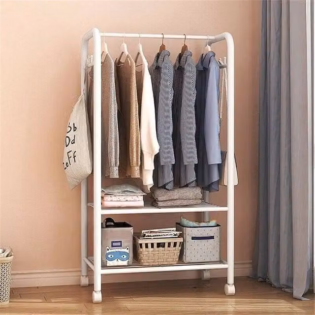KORVIXA 2 Tier Metal Rolling Clothing Garment Rack in White – 1