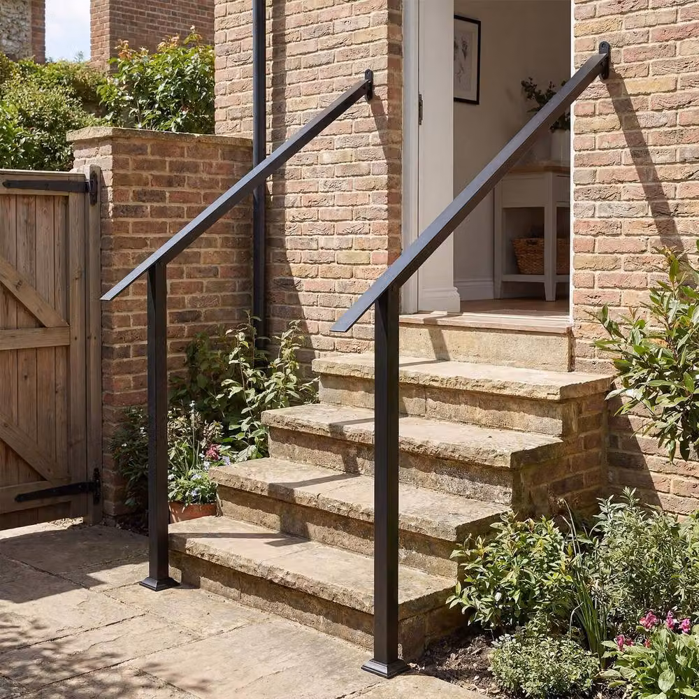 Gymax Adjustable 4-Step Wall Mounted Outdoor Stair Handrail in Black Galvanised Steel – 6