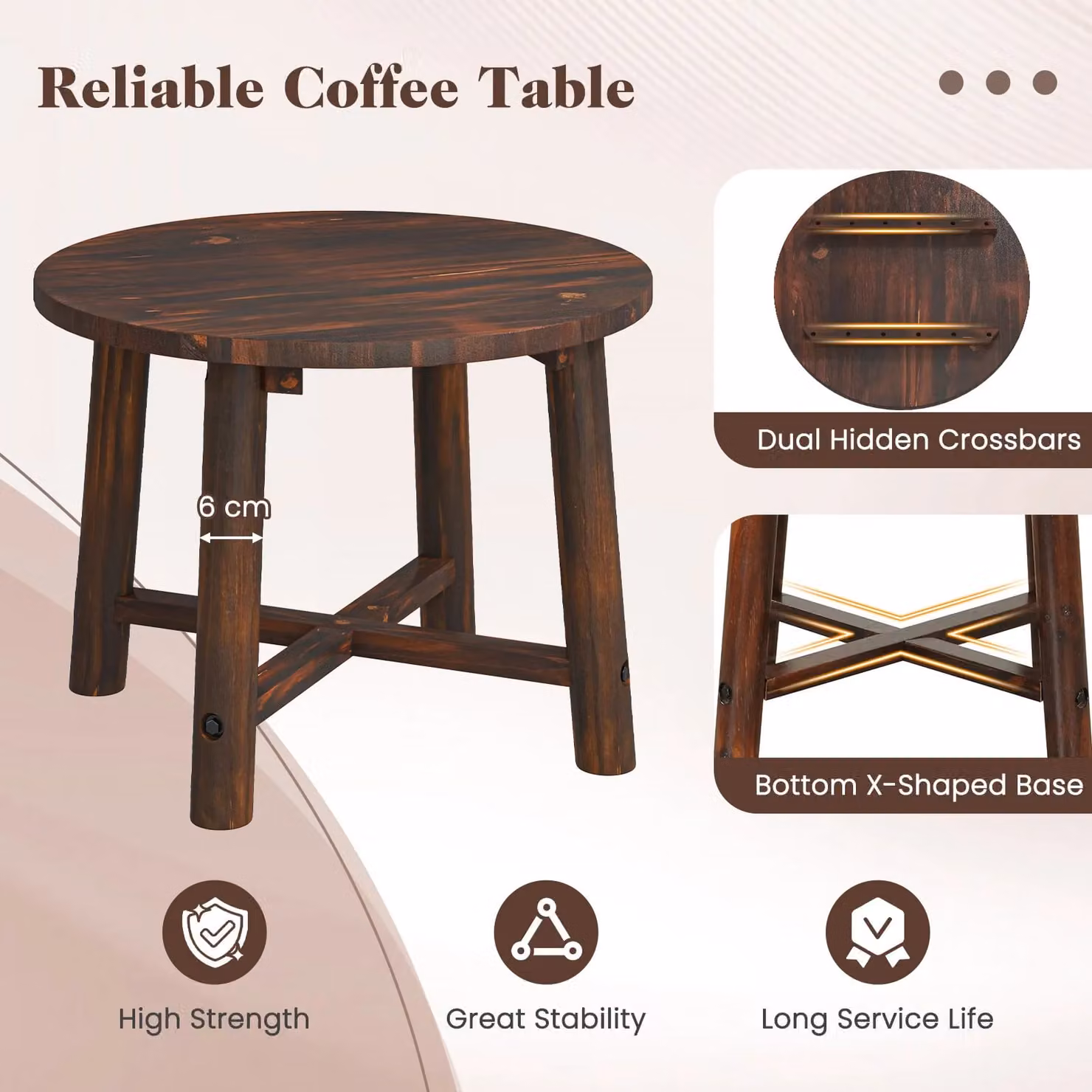 Costway Round Outdoor Side Table with Solid Wood Structure in Brown – 8
