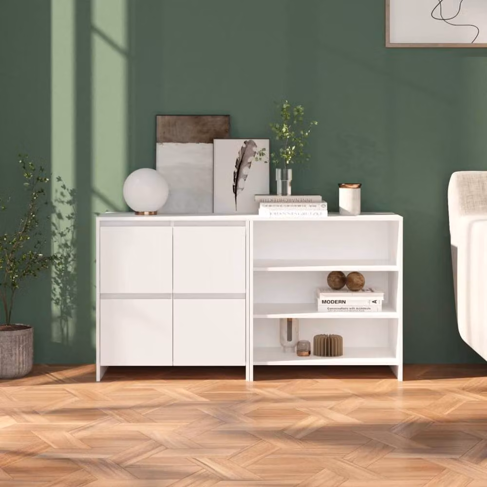 Berkfield Home 2 Piece Modern White Matt Engineered Wood Sideboard – 2