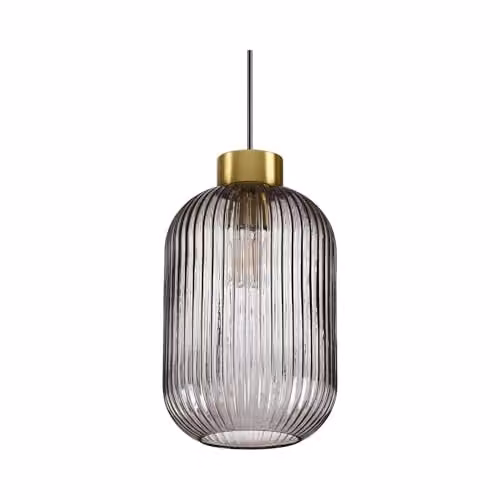 Ideal Lux Mint-3 Glass Dome Ceiling Pendant Lamp with Smokey Grey Glass and Black Brass Finish, E27