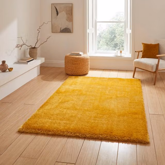 Terrys Modern Rectangular Shaggy Rug in Yellow