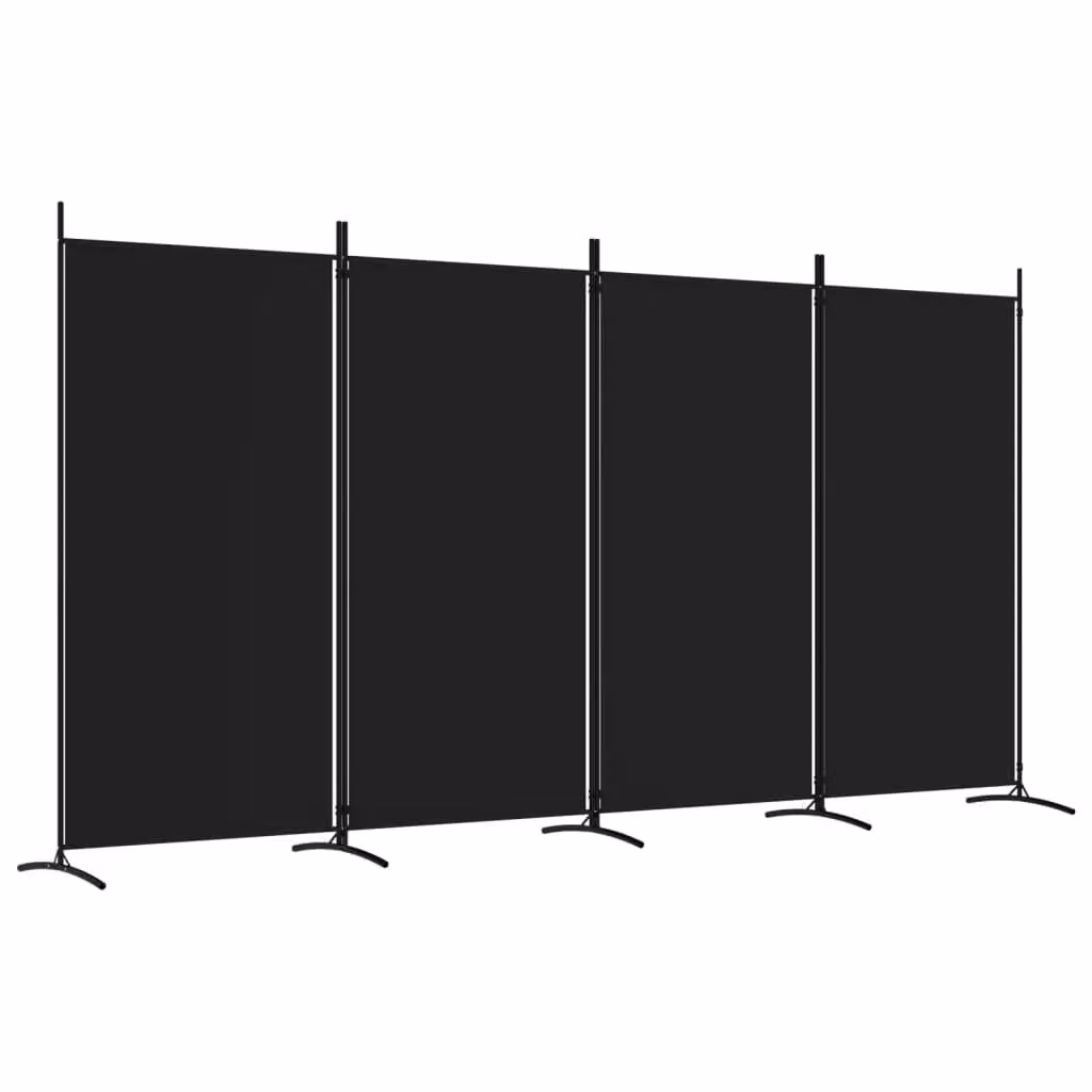 Berkfield Home 4-Panel Fabric Room Divider in Black, W: 346 cm, H: 180 cm – 2