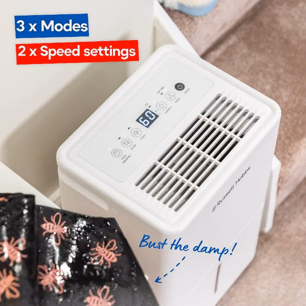 Russell Hobbs RHDH1002 White Dehumidifier for Damp, Mould and Clothes Drying, 10L/Day Capacity for Rooms up to 30m2 – 5