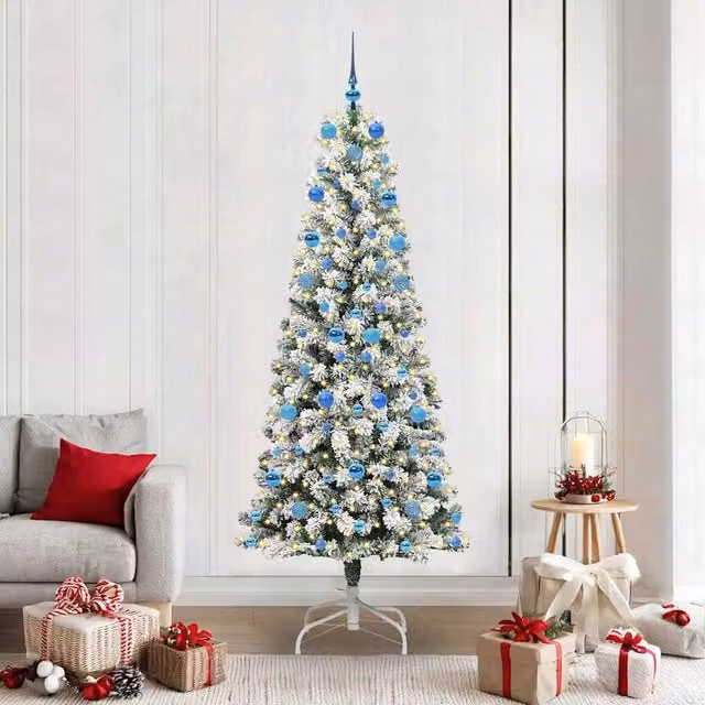 Berkfield Home Artificial Hinged Christmas Tree in Green and White, Height: 210 cm
