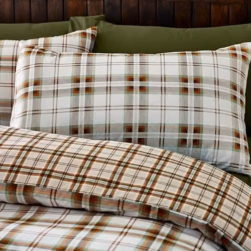 Catherine Lansfield Kelso Check Reversible Single Duvet Cover and Pillowcase Set in Burnt Orange, W/D/H: 135 x 200 cm and 50 x 75 cm – 2