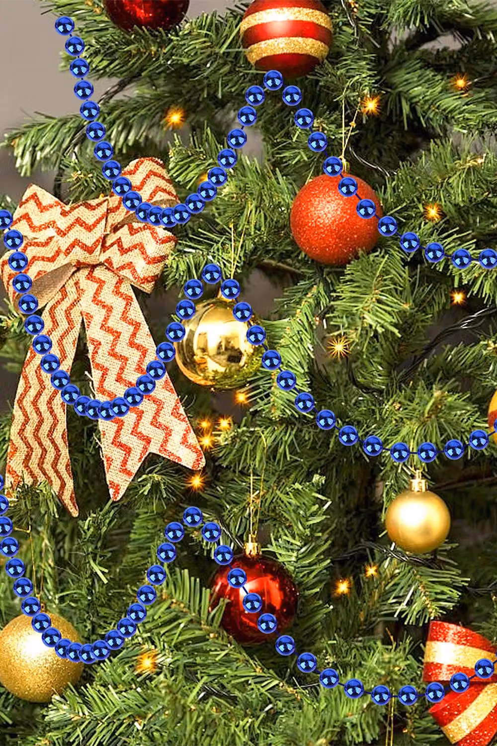 Neel Blue 9m Metallic Christmas Bead Chain with 7.5mm Shiny Pearl Garland in Royal Blue – 6