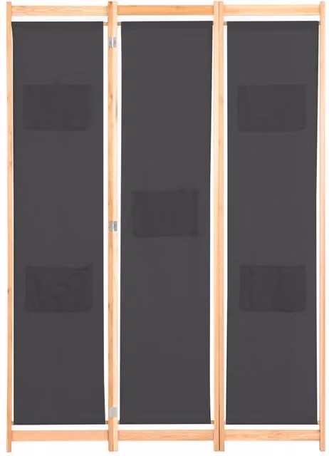 Berkfield Home 3-Panel Grey Fabric Room Divider, W/D/H: 120 x 4 x 170 cm
