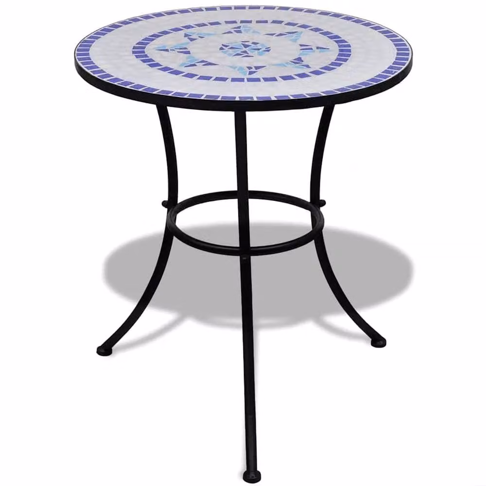 Berkfield Home Bistro Table in Blue and White Geometric Mosaic Design, Diameter: 60 cm – 1