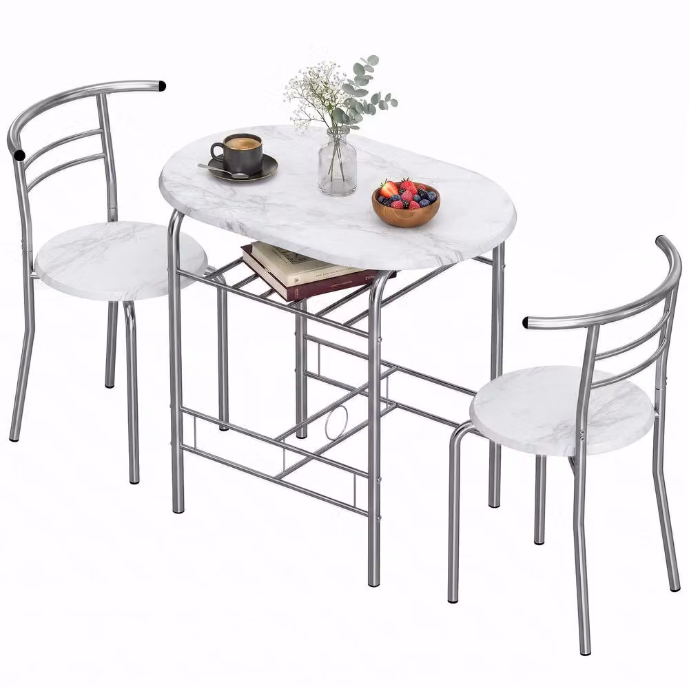 STILVORA Modern Three-Piece Dining Table and Chairs Set in White – 2