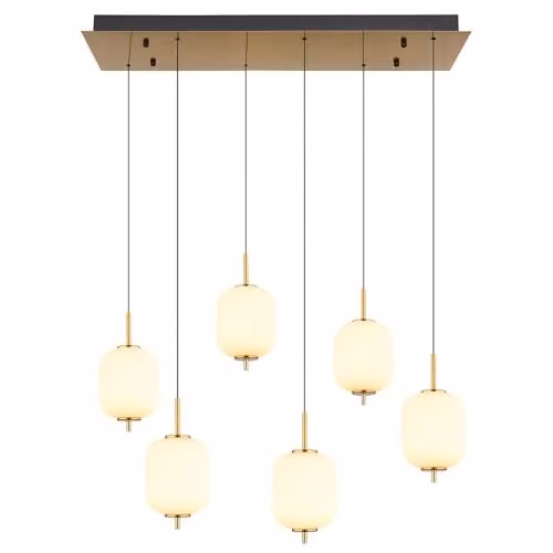 Globo Lighting Height-Adjustable LED Pendant Lamp with 6 Opal Glass Bulbs in Brass and Black, W/D/H: 80.5 x 80.5 x 220 cm – 1