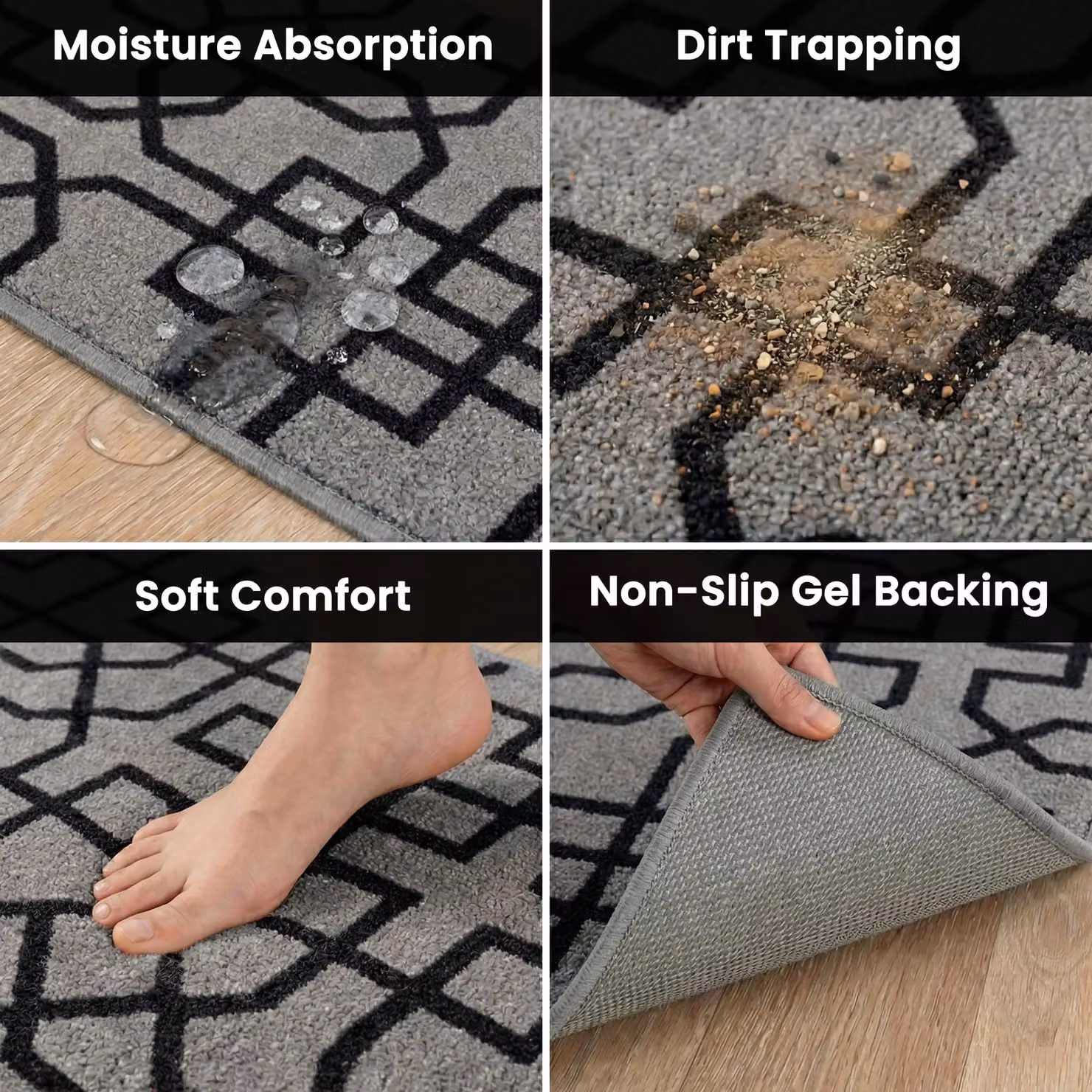 Smart Living Siam Heavy Duty Non Slip Machine Washable Hallway and Kitchen Door Mat, Grey, W: 80 cm, L: 300 cm – 4