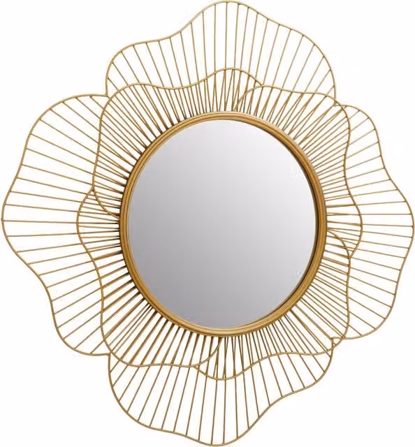 Orsina Elegant Round Floral Wall Mirror with 3D Metal Frame in Gold, Diameter: 80 cm