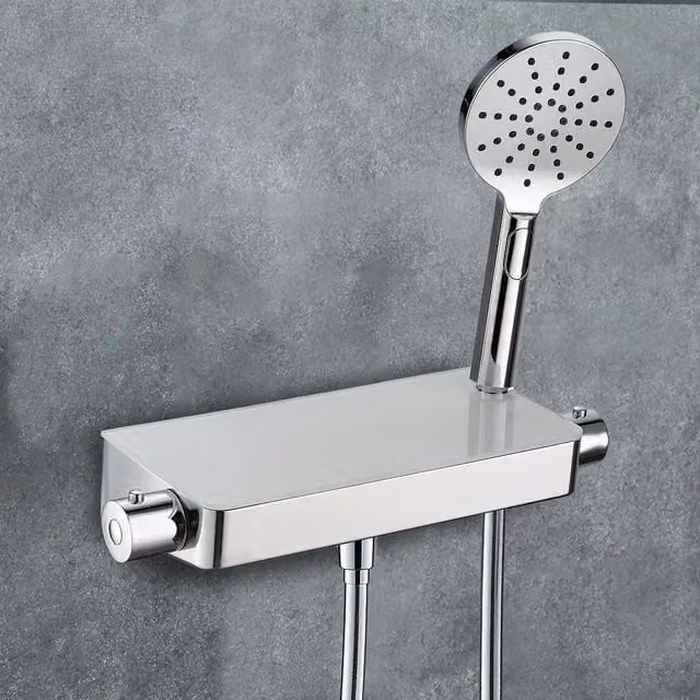 Nes Home Chrome Bulby Thermostatic Glass Top Shower Mixer in Silver – 1