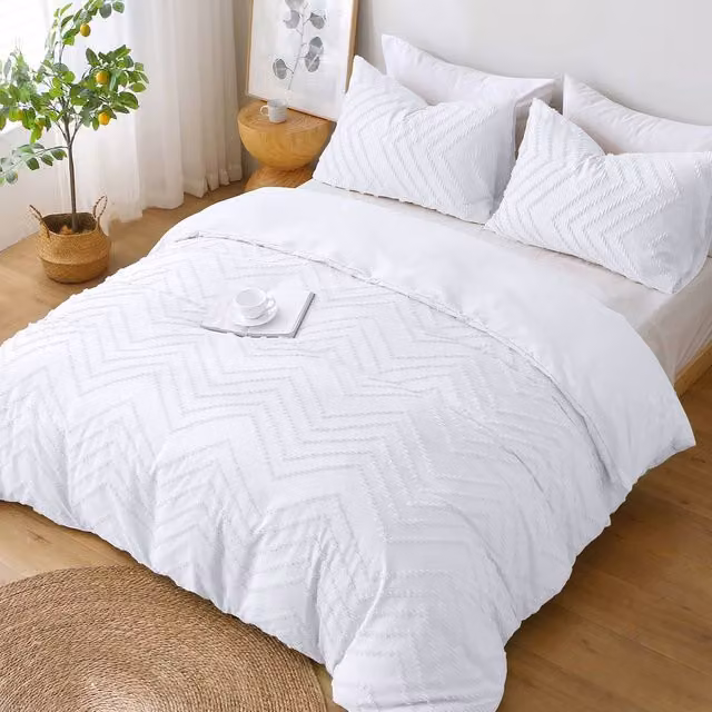 Pamposh Ultra Soft Tufted Microfibre Duvet Cover and Pillowcase Set in White, Single Size (90 x 200 cm)