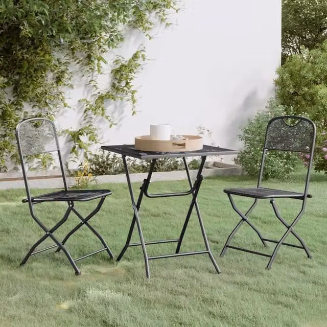 Berkfield Home 3 Piece Garden Dining Set in Anthracite Black Expanded Metal Mesh
