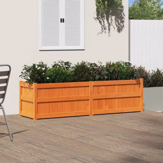 Berkfield Home Beautiful Garden Planter in Wax Brown, Solid Pine Wood, W/D/H: 180 x 50 x 50 cm – 1