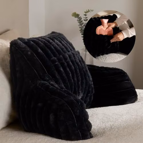 OHS Black Faux Fur Ribbed Reading Pillow with Heatable Pocket for Adults, W/D/H: 65 x 40 x 65 cm – 1