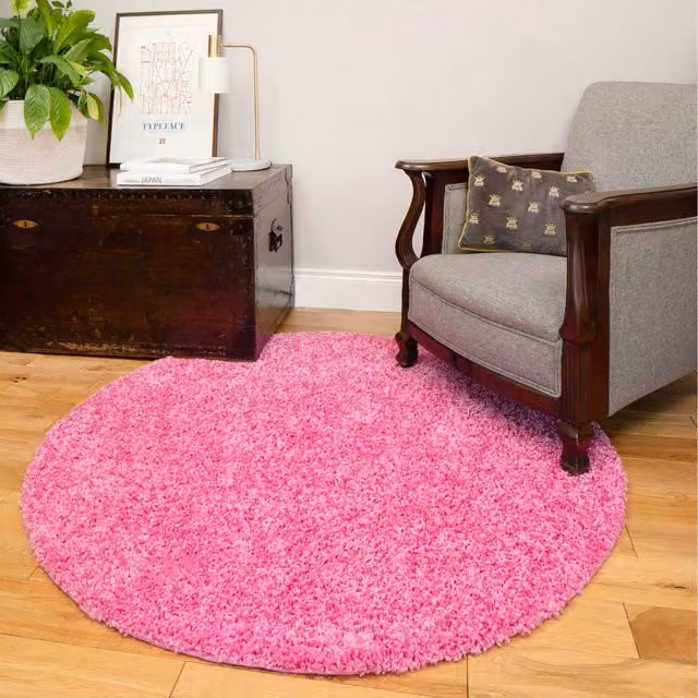 The Rug House Soft Value Barbie Pink Shaggy Square Area Rug, W/D/H: 135 x 135 x 3 cm