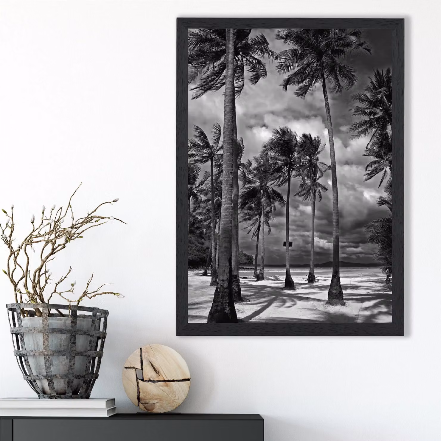ARTZE Stormy Palm Trees Black & White Framed Photo Print – 2