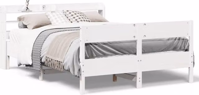 Berkfield Home Rustic Solid Wood Pine Bed Frame in White, 140 x 200 cm